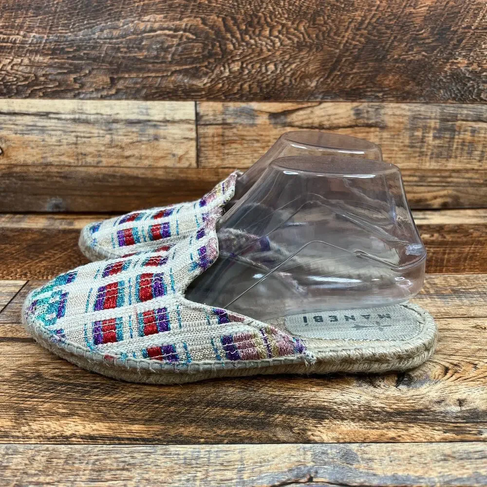 Manebi Woven Espadrille Mule Sandals Women's 38 US 7.5 Multi Color Slide Shoe